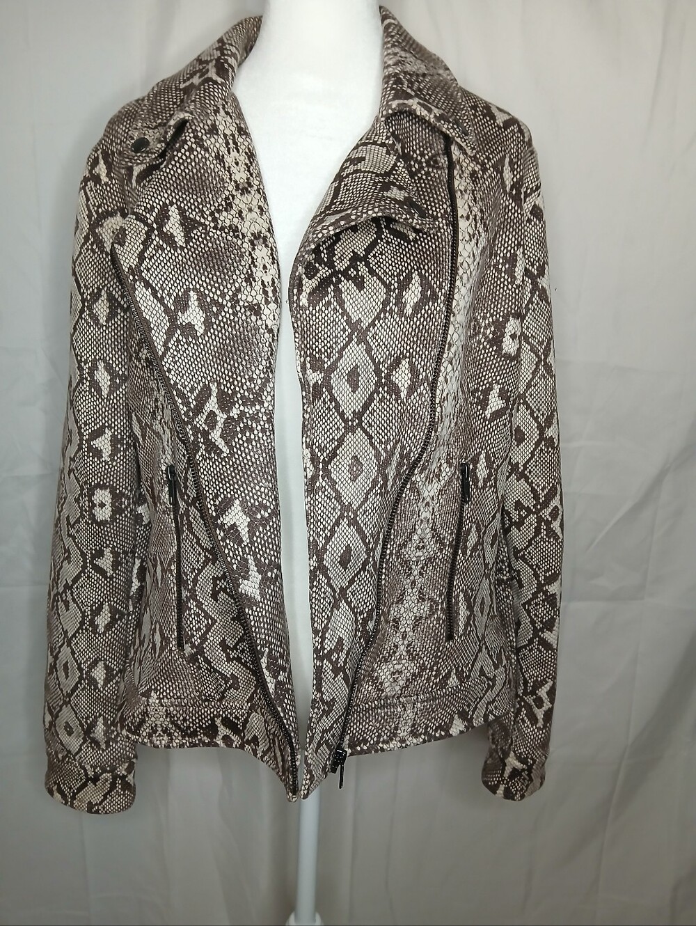 Snake-Print Moto Jacket - Taupe